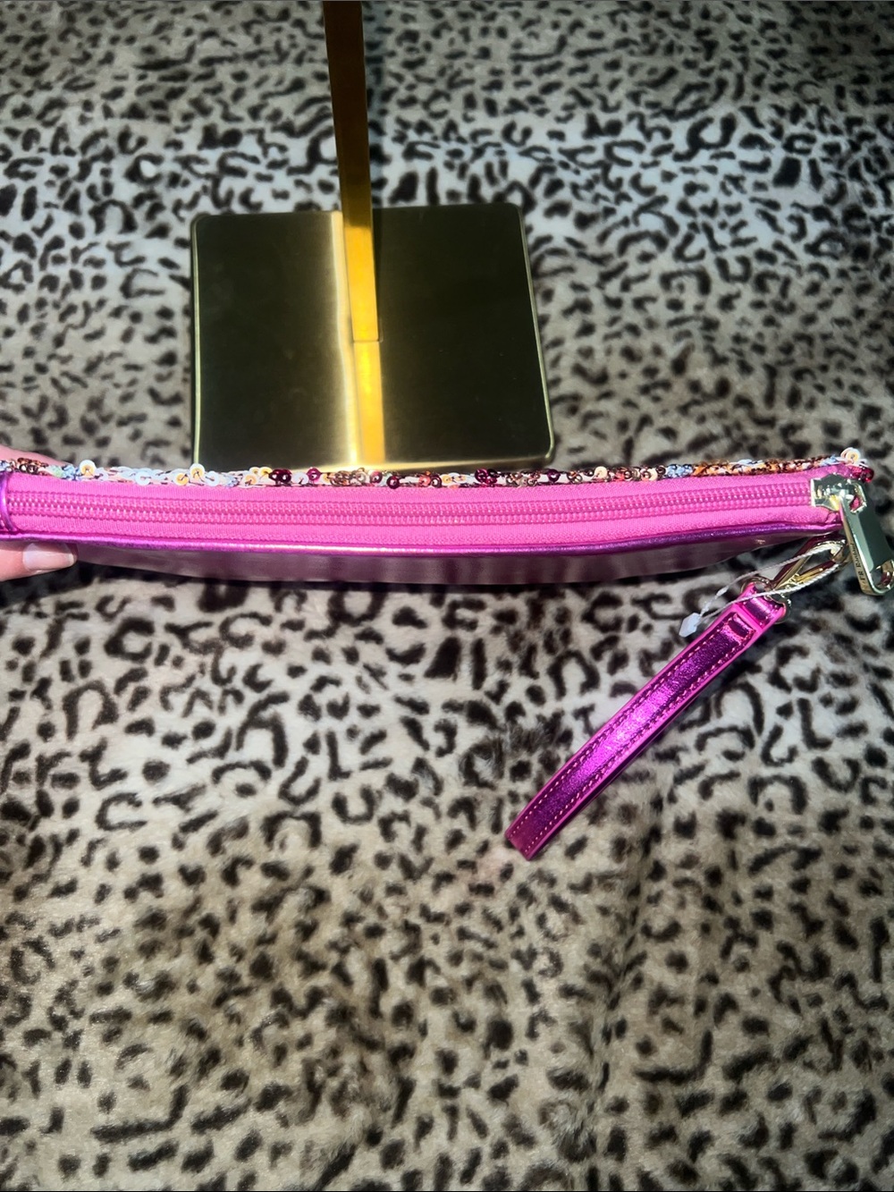 Sequin Wristlet Clutch in Pink, Gold & Silver - Picture 7 of 7